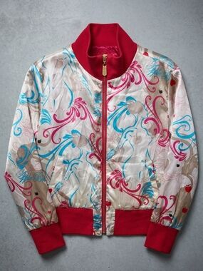 Y2K RARE Reversible Apple Bottoms Y2K Satin Bomber Jacket - 2-in-1 Graphic/Solid